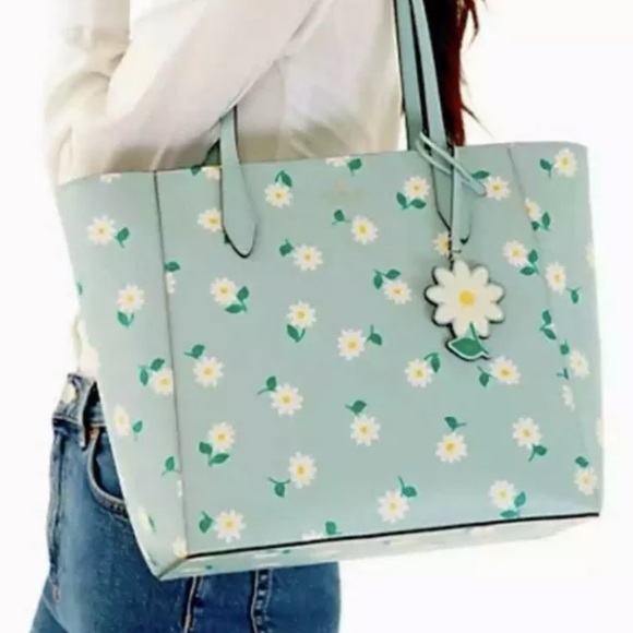 Kate Spade Dana Tote Bag Daisies Daisy Aphrodite Green & bifold wallet set NWT - Picture 3 of 11